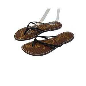 Sam Edelman Gerianne Brown Leather Flip Flops Thongs Slip Ons Summer Beach Sz 11